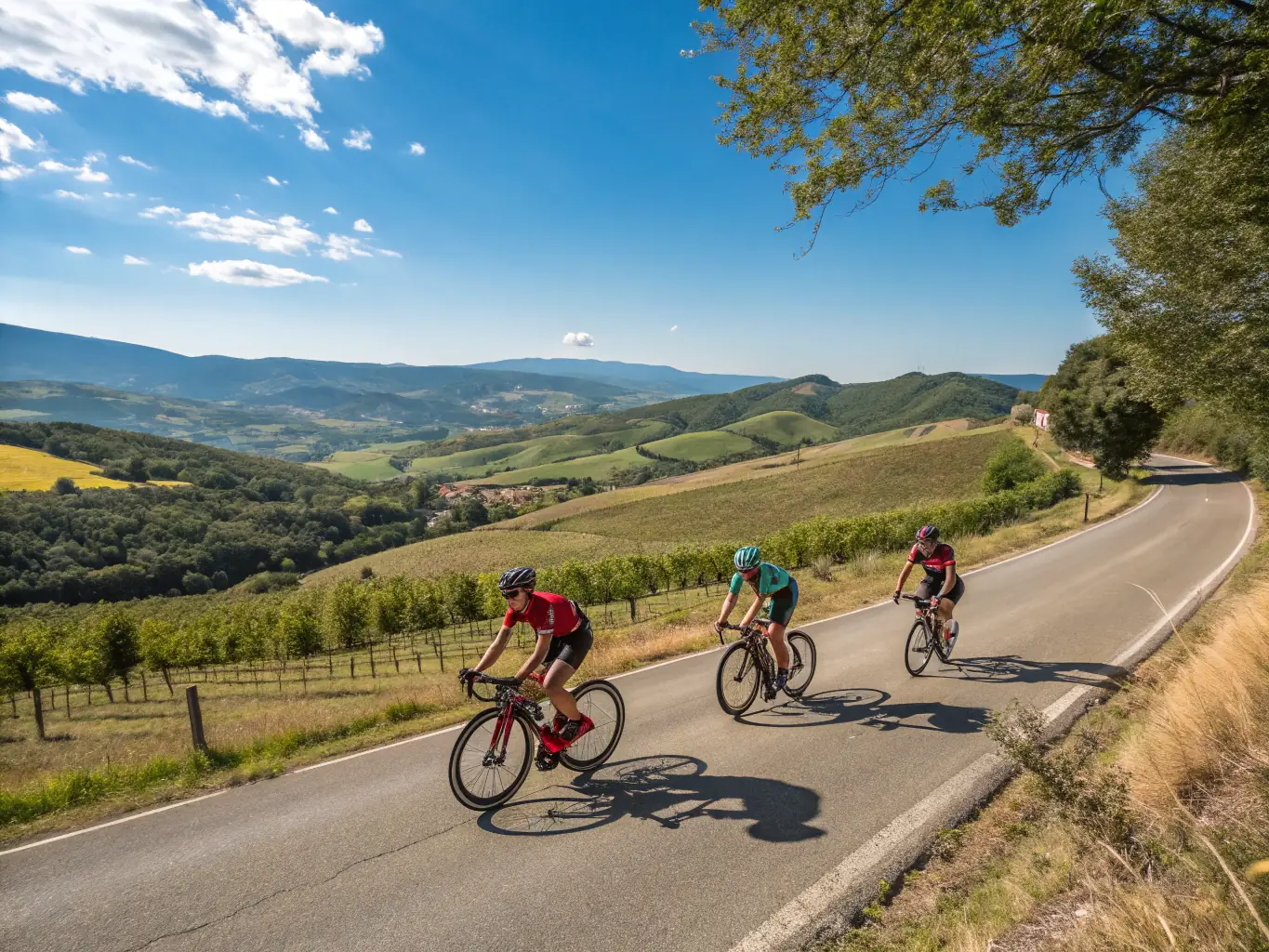 A vibrant image of athletes participating in a group cycling session, showcasing the energy and camaraderie of TEAM BPM BZH's training programs.